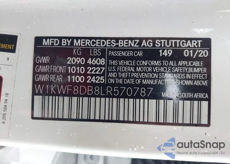 2020 Mercedes-Benz C 300 from USA, damaged, VIN W1KWF8DB8LR570787